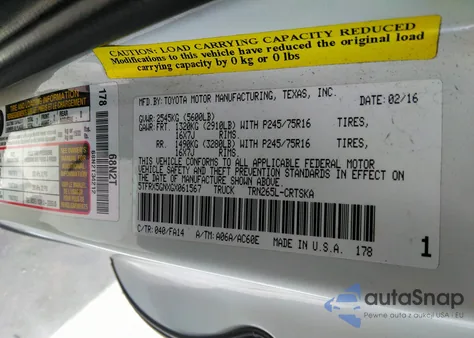 2016 Toyota Tacoma Sr из США, поврежденный, VIN 5TFRX5GNXGX061567